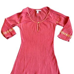 Old Navy Coral Cotton 3/4 Sleeve Top with Embroidered Accents Small